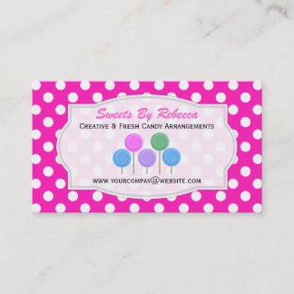 Pink And White Polka-dot: Candy Business Card