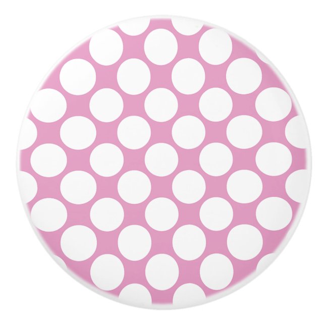 Pink and white Polka dot Ceramic Knob (Front)