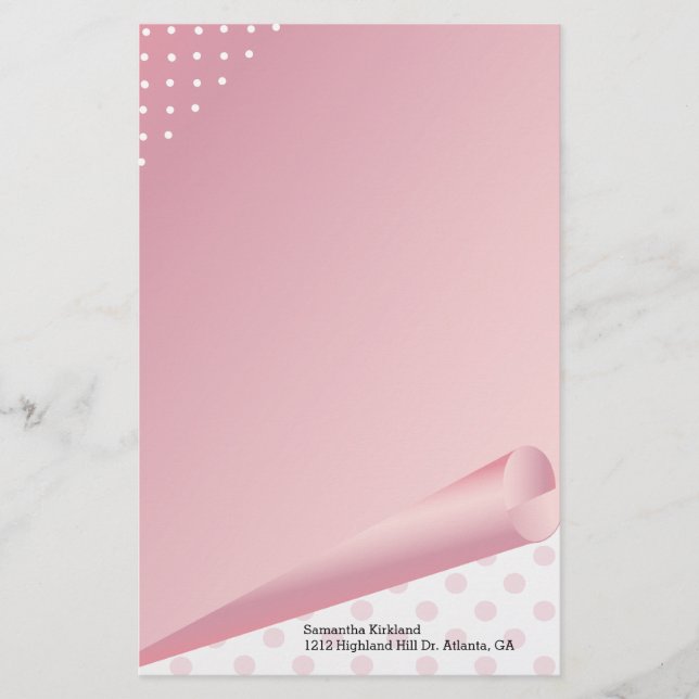 Pink and White Polka Dot Custom Stationery (Front)