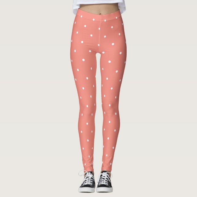 Pink and White Polka Dot Leggings (Front)