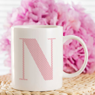 Pink and White Polka Dot Monogram Coffee Mug