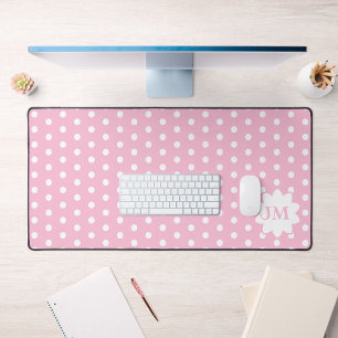 Pink and White Polka Dot Monogram Desk Mat