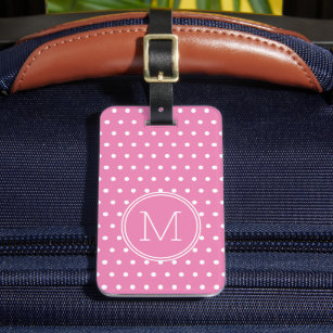 Pink and White Polka Dot Monogram Luggage Tag