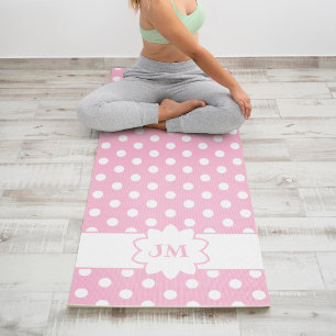 Pink and White Polka Dot Monogram Yoga Mat
