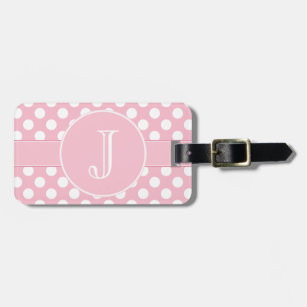 Pink and White Polka-Dot Monogrammed Luggage Tag