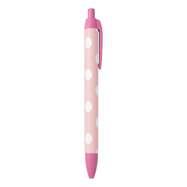 Pink and White Polka Dot Pattern Black Ink Pen (Bottom (Vertical))