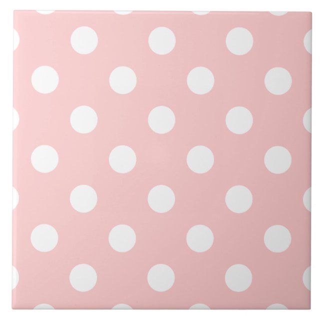 Pink and White Polka Dot Pattern Ceramic Tile (Front)