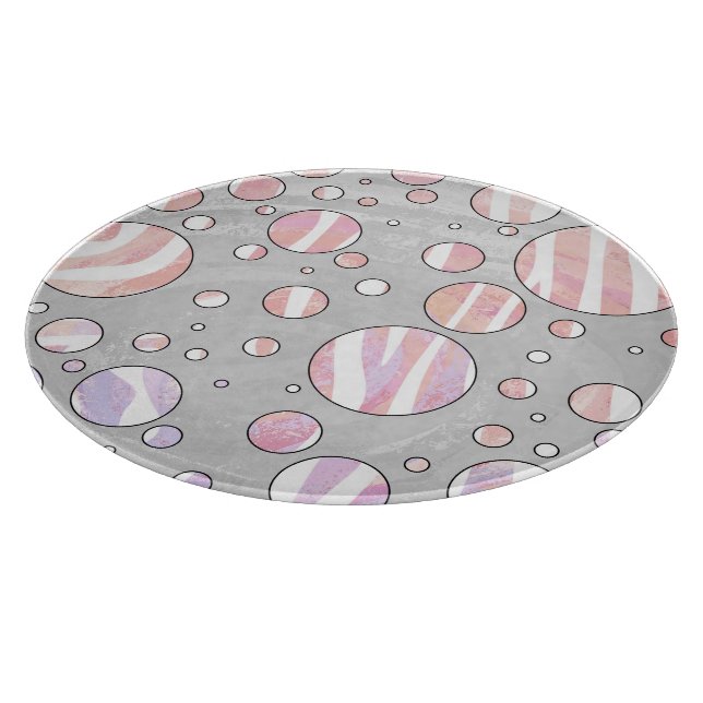 Pink and White Polka Dot Zebra Cutting Board (Corner)
