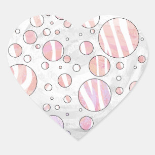Pink and White Polka Dot Zebra Heart Sticker
