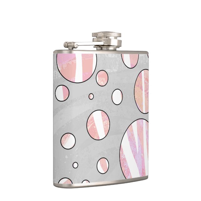 Pink and White Polka Dot Zebra Hip Flask (Right)