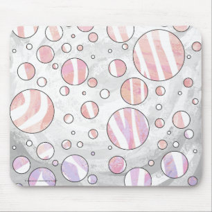 Pink and White Polka Dot Zebra Mouse Pad