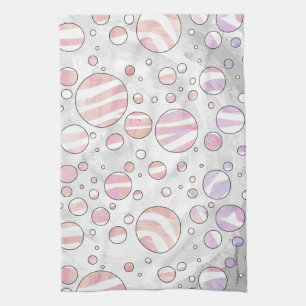 Pink and White Polka Dot Zebra Tea Towel