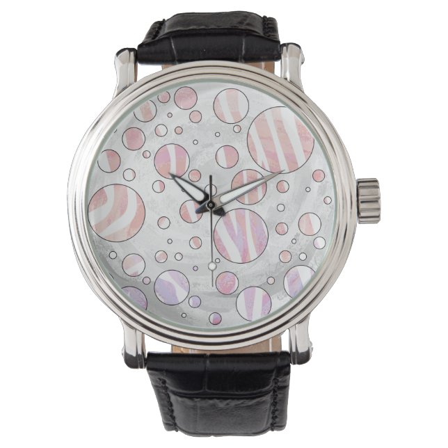 Pink and White Polka Dot Zebra Watch (Front)
