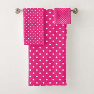 Pink and White Polka dots Bath Towel Set