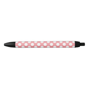 Pink and white polka dots black ink pen