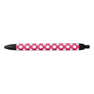 Pink and white polka dots black ink pen
