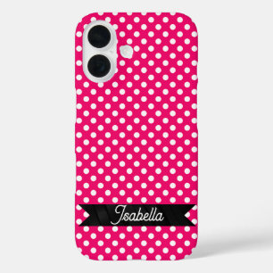 Pink and White Polka dots iPhone 16 Case