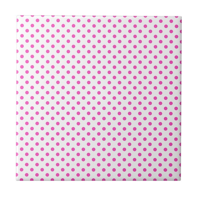Pink and White Polka Dots Ceramic Tile (Front)
