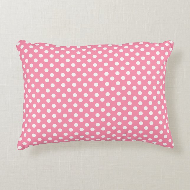 Pink and White Polka Dots Decorative Cushion (Front)