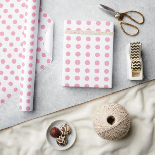 Pink and white polka dots dotted pattern wrapping paper