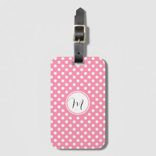 Pink and White Polka Dots Luggage Tag