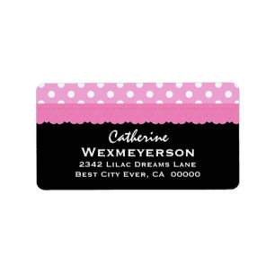 Pink and White Polka Dots on Black Background v2 Label