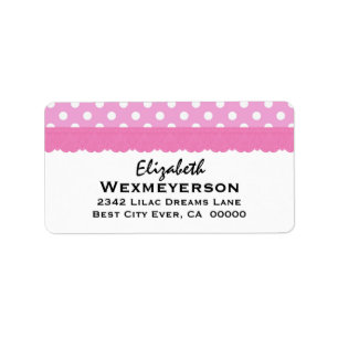 Pink and White Polka Dots on White Background v2 Label