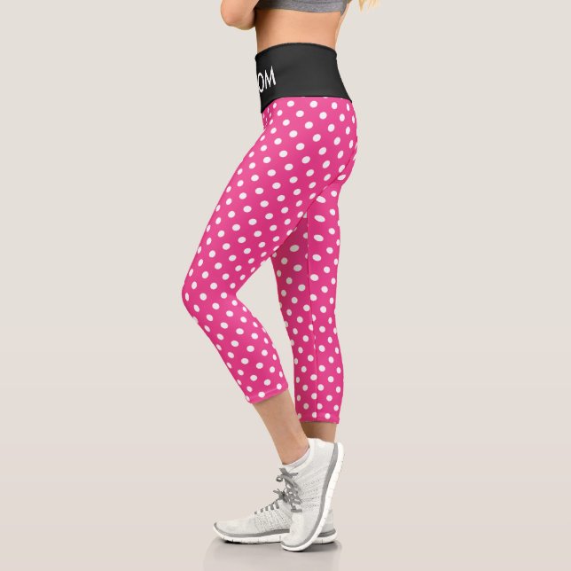 Pink and white polka dots pattern Capri Leggings  (Left)