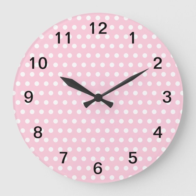 Pink and White Polka Dots Pattern. Large Clock (Front)