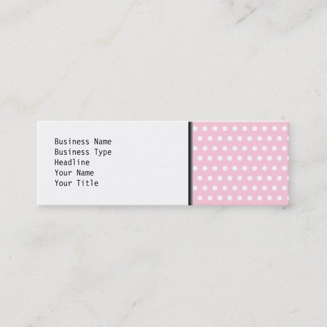 Pink and White Polka Dots Pattern. Mini Business Card (Front)