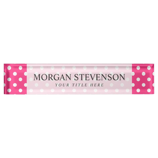 Pink and White Polka Dots Pattern Nameplate (Front)
