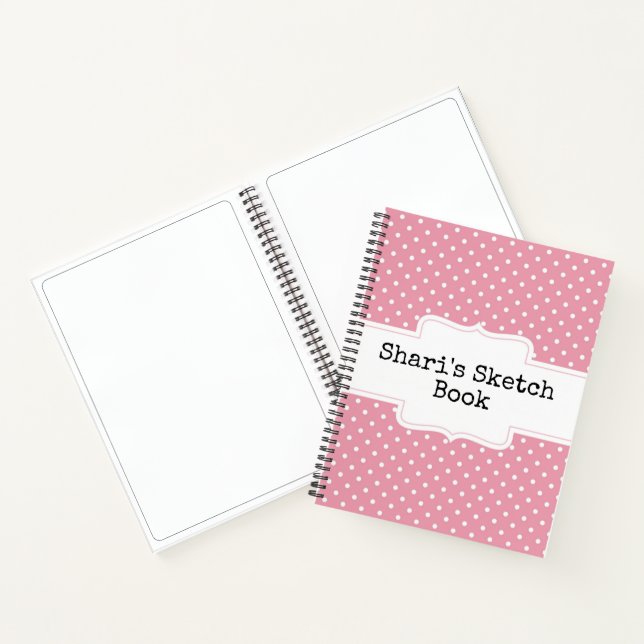 Pink and White Polka Dots Personalised Sketchbook Notebook (Inside)