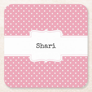 Pink and White Polka Dots Personalised  Square Paper Coaster