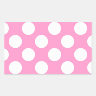 Pink and White Polka Dots Rectangular Sticker