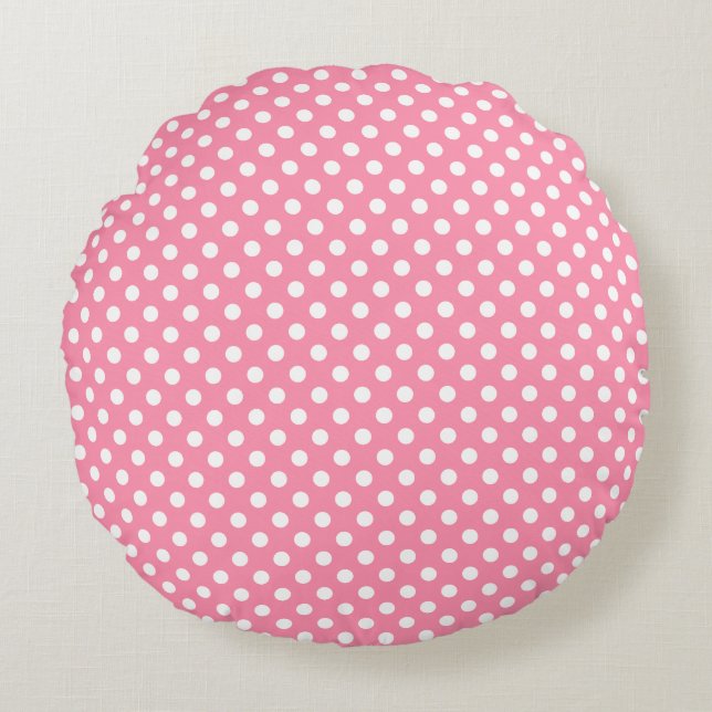 Pink and White Polka Dots Round Cushion (Front)