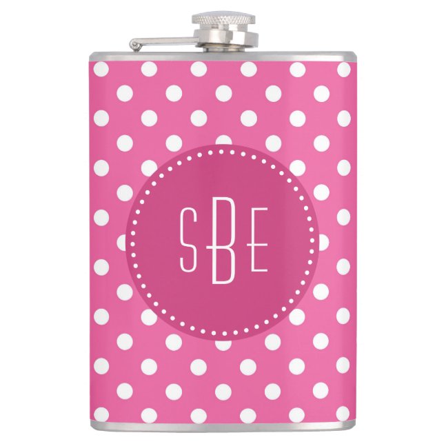 Pink and white polka dots with monogram flask (Front)