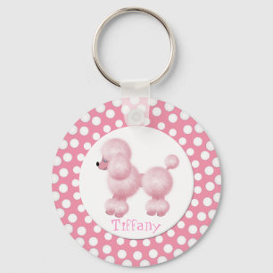 Pink and White Poodle Key Chain