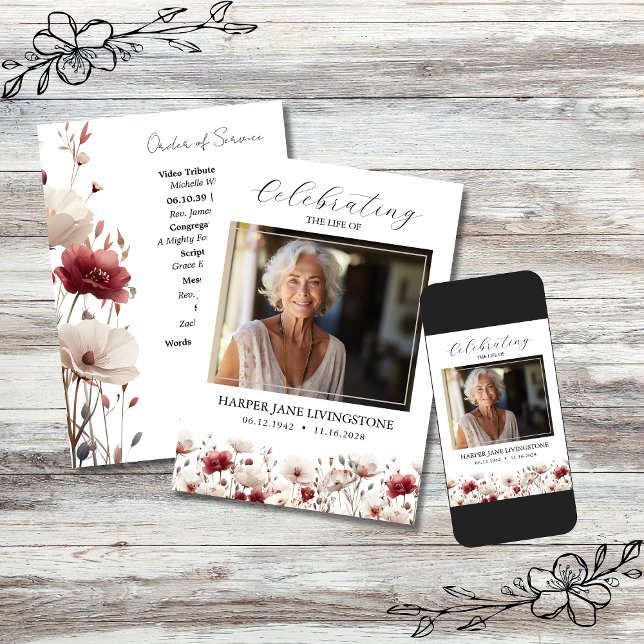 Pink and White Poppy Funeral Memorial Program (Creator Uploaded)