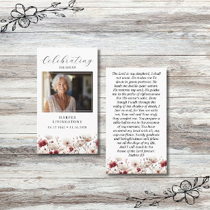 Pink and White Poppy Photo Memorial Prayer Card