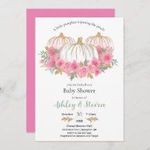 Pink and White Pumpkin Baby Shower Invitation