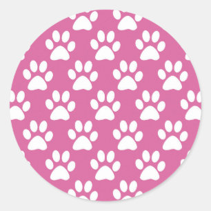 Pink and white puppy paws pattern classic round sticker