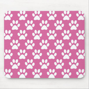 Pink and white puppy paws pattern mouse pad