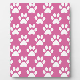 Pink and white puppy paws pattern plaque