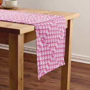 Pink and white puppy paws pattern short table runner