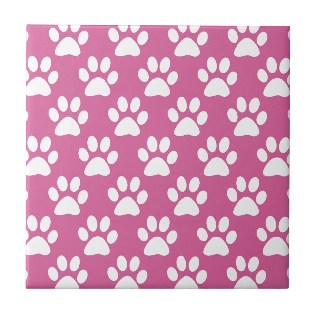 Pink and white puppy paws pattern tile (Front)