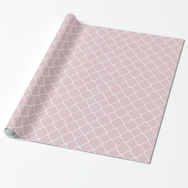 Pink and White Quatrefoil Birthday Wrapping Paper (Unrolled)