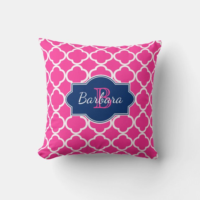 Pink And White Quatrefoil Geometric Pattern Cushion (Front)