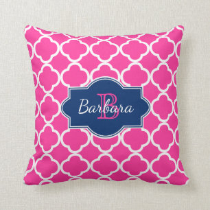 Pink And White Quatrefoil Geometric Pattern Cushion