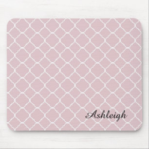 Pink and White Quatrefoil Mouse Pad