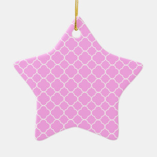 Pink And White Quatrefoil Pattern Ceramic Ornament